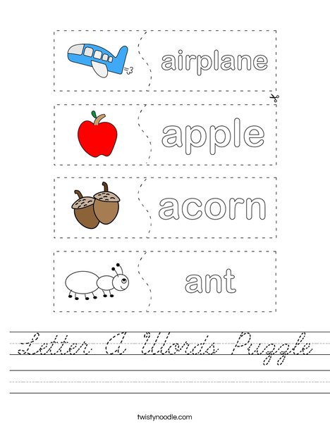 Letter A Words Puzzle Worksheet