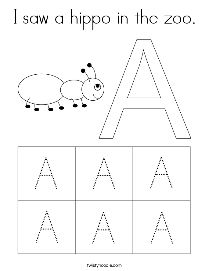 I saw a hippo in the zoo. Coloring Page