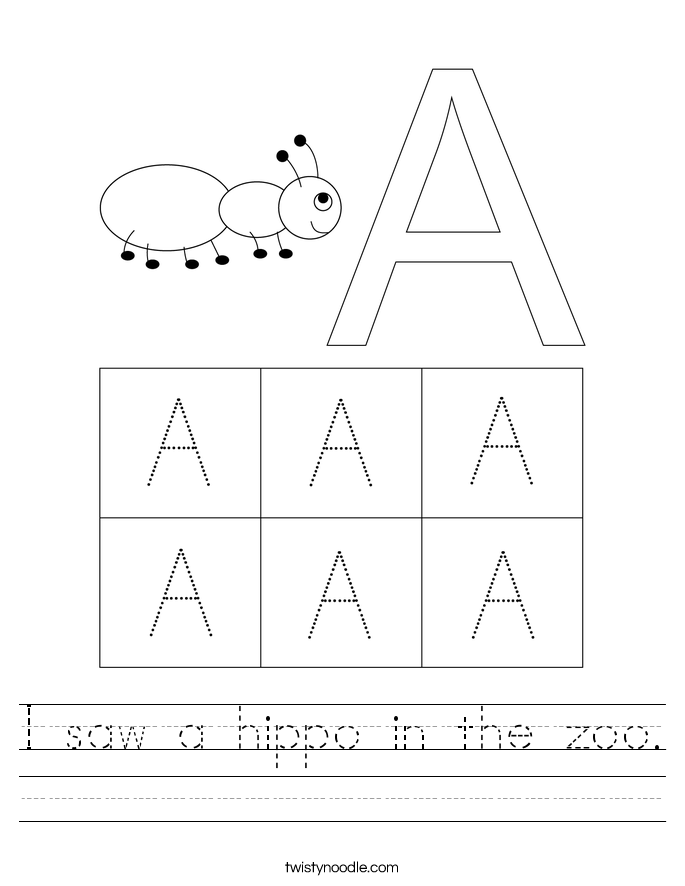 I saw a hippo in the zoo. Worksheet