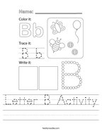 Letter B Activity Handwriting Sheet