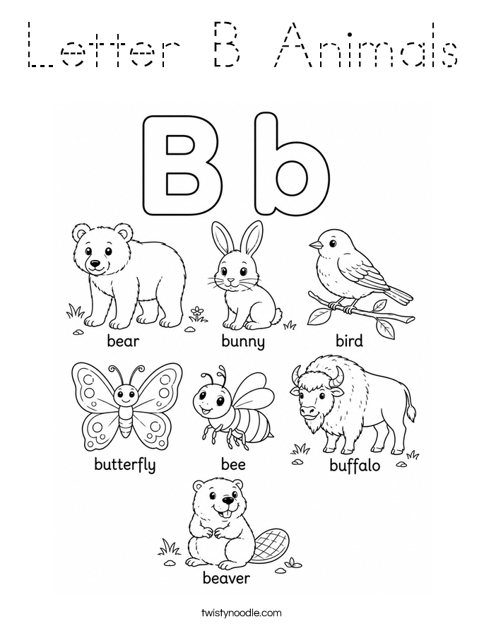 Letter B Animals Coloring Page