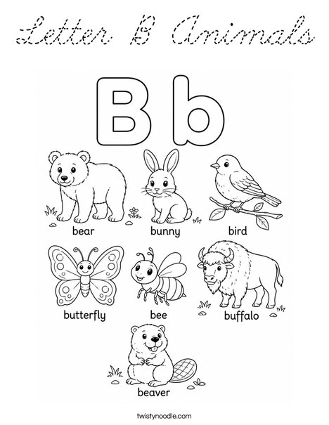 Letter B Animals Coloring Page