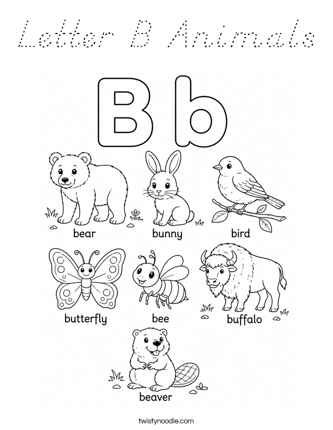 Letter B Animals Coloring Page