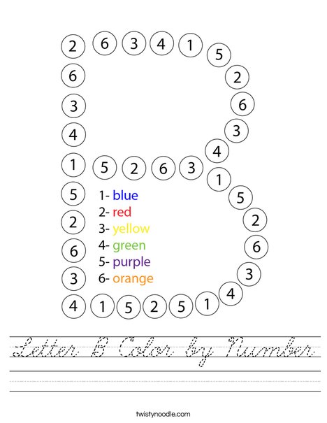 Letter B Color by Number Worksheet