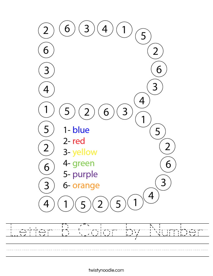 Letter B Color By Number Worksheet - Twisty Noodle