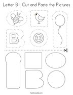 Letter B- Cut and Paste the Pictures Coloring Page