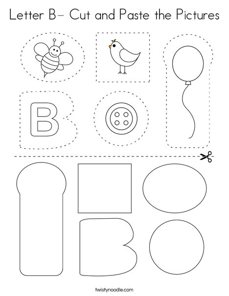Letter B- Cut and Paste the Pictures Coloring Page
