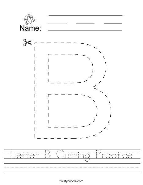 letter b cutting practice worksheet twisty noodle
