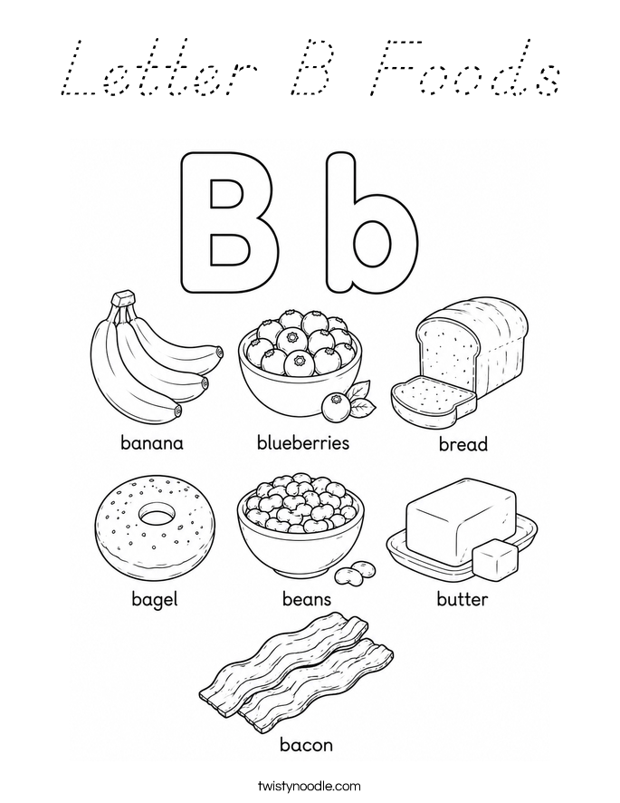 Letter B Foods Coloring Page