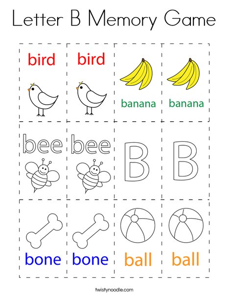 Letter B Memory Game Coloring Page