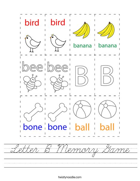 Letter B Memory Game Worksheet