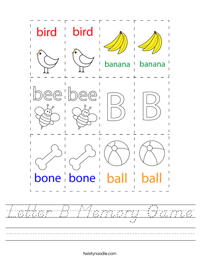 Letter B Memory Game Worksheet