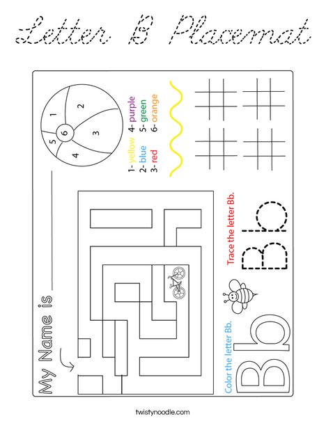 Letter B Placemat Coloring Page