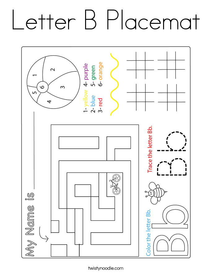 Letter B Placemat Coloring Page