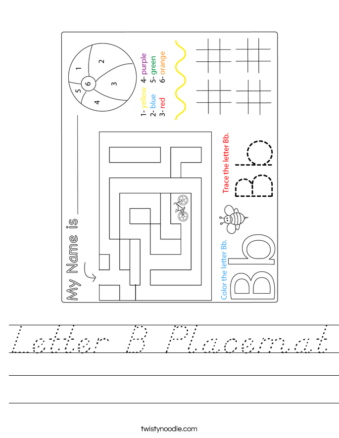 Letter B Placemat Worksheet
