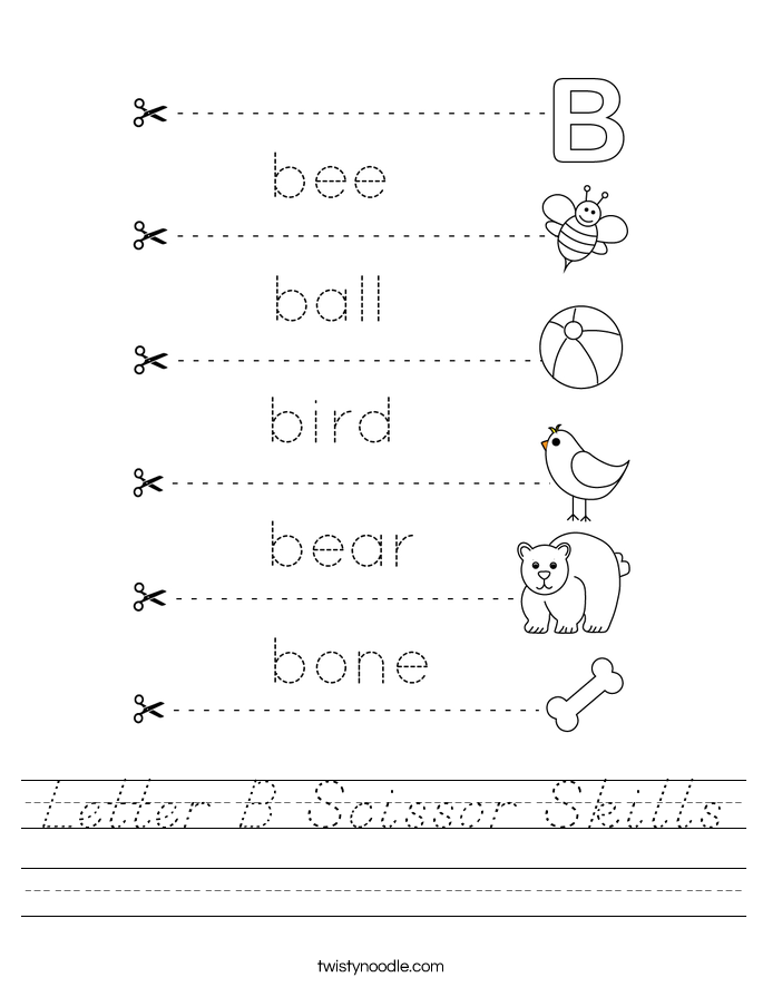 Letter B Scissor Skills Worksheet - D'Nealian - Twisty Noodle