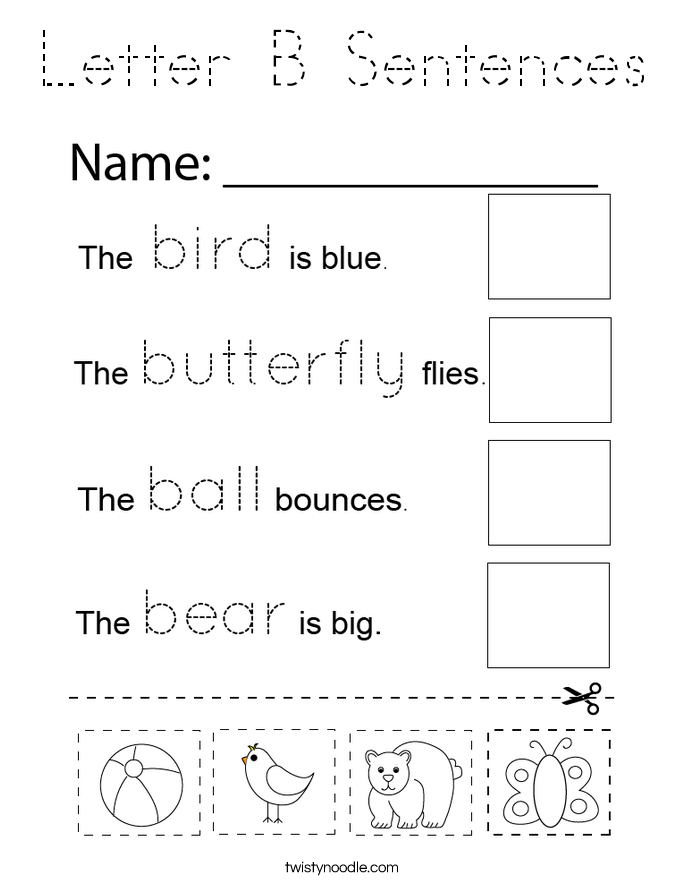 Letter B Sentences Coloring Page