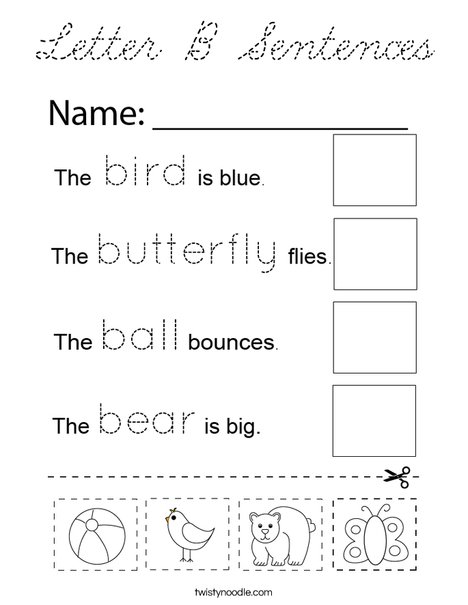 Letter B Sentences Coloring Page