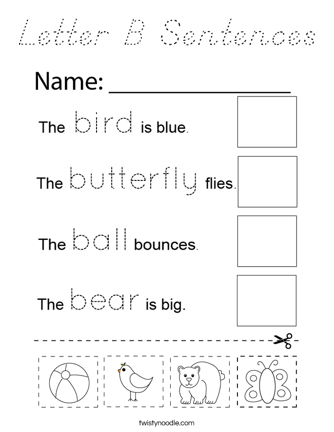 Letter B Sentences Coloring Page