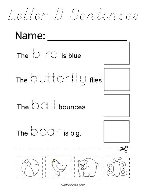 Letter B Sentences Coloring Page
