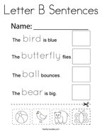 Letter B Sentences Coloring Page
