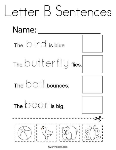 Letter B Sentences Coloring Page