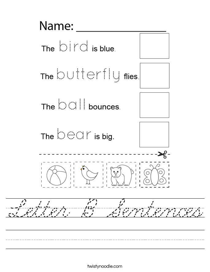 Letter B Sentences Worksheet