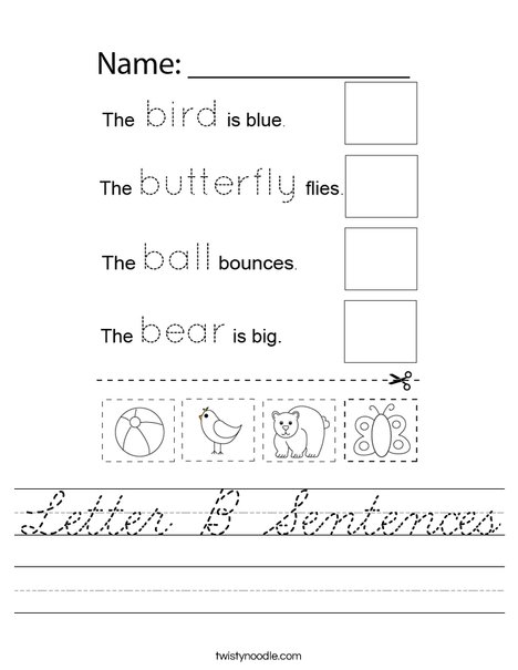 Letter B Sentences Worksheet