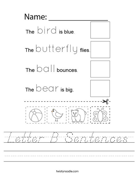 Letter B Sentences Worksheet