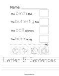 Letter B Sentences Worksheet