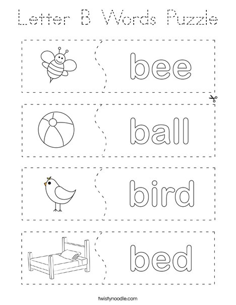 Letter B Words Puzzle Coloring Page