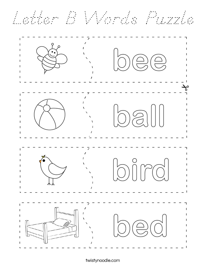 Letter B Words Puzzle Coloring Page