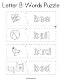 Letter B Words Puzzle Coloring Page