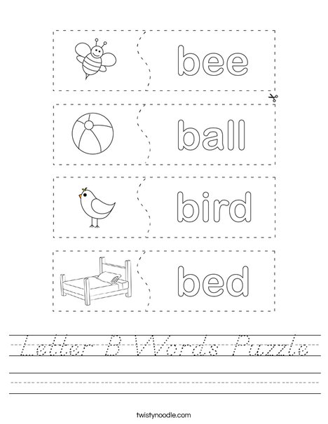 Letter B Words Puzzle Worksheet