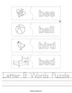 Letter B Words Puzzle Handwriting Sheet