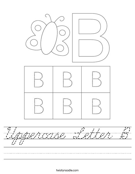 Uppercase Letter B Worksheet - Cursive - Twisty Noodle