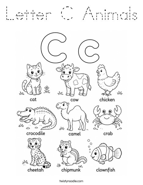 Letter C Animals Coloring Page