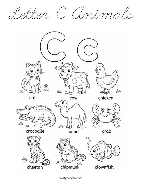Letter C Animals Coloring Page