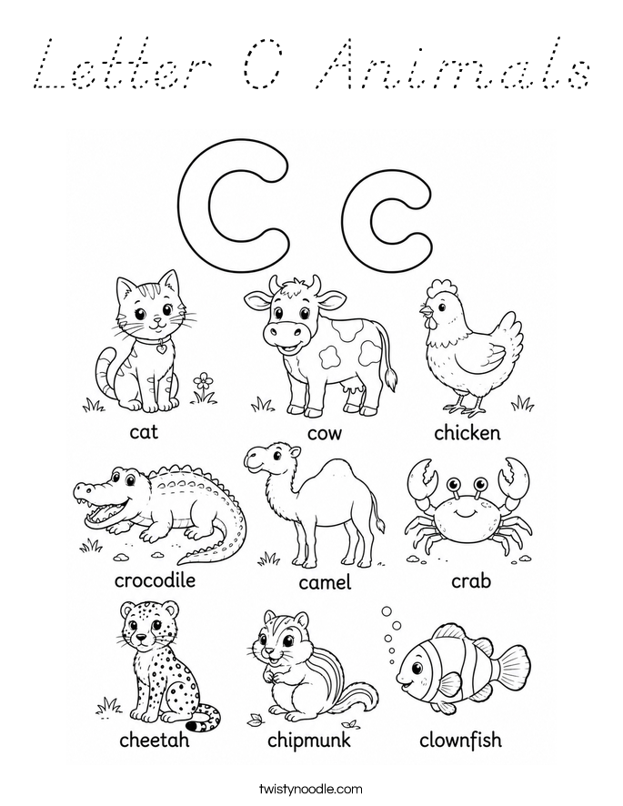 Letter C Animals Coloring Page