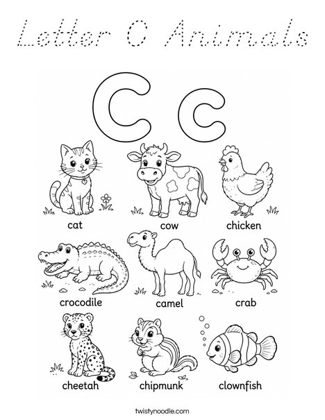 Letter C Animals Coloring Page
