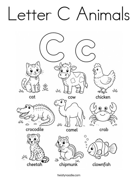 Letter C Animals Coloring Page