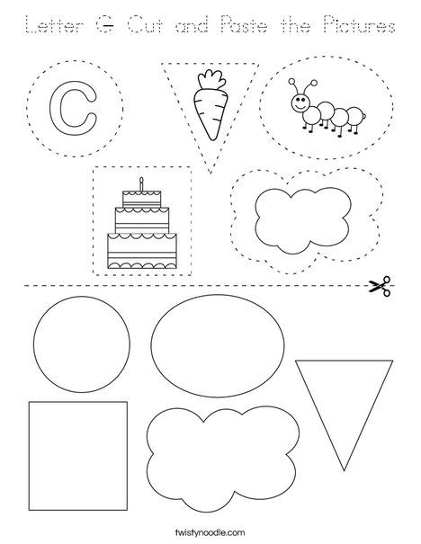 Letter C- Cut and Paste the Pictures Coloring Page
