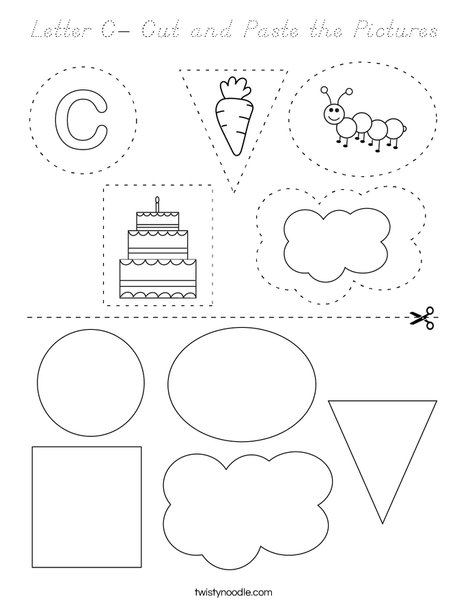 Letter C- Cut and Paste the Pictures Coloring Page