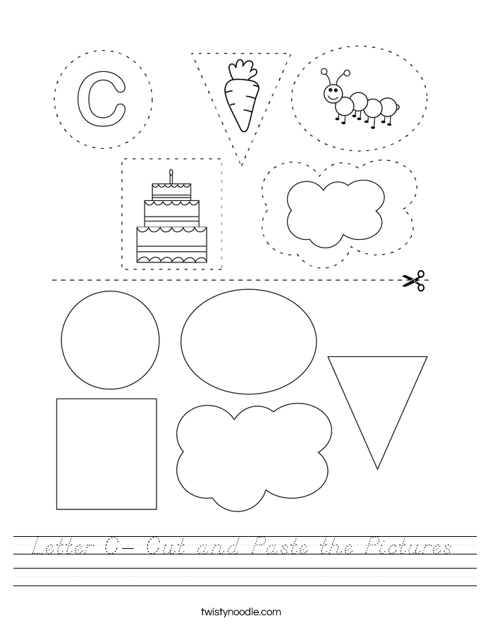 Letter C- Cut and Paste the Pictures Worksheet