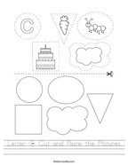 Letter C- Cut and Paste the Pictures Handwriting Sheet