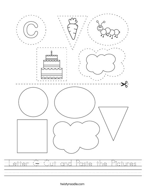 Letter C- Cut and Paste the Pictures Worksheet