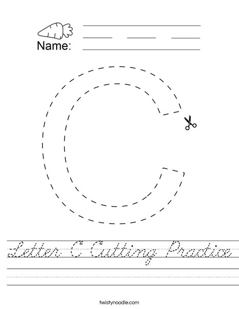 letter c cutting practice worksheet cursive twisty noodle
