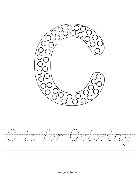 c is for coloring worksheet dnealian twisty noodle