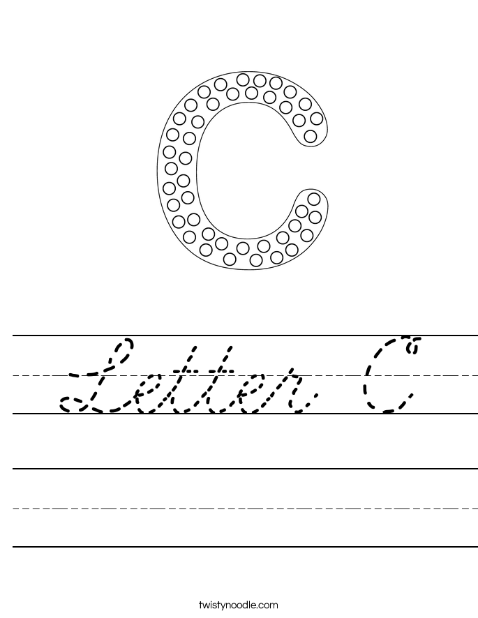 letter c worksheet cursive twisty noodle