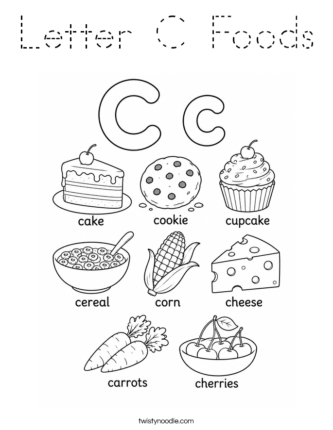 Letter C Foods Coloring Page